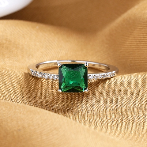 Vintage Smaragdgroen Vierkant Edelsteen Koperen Ring Voor Vrouwen Minimalistische Micro Pave Strass Verlovingsring Vingerring Sieraden