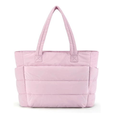 Casual Nylon Quilted Tote Bag Large Capacity Puffer Shoulder Bag Lightweight Travel Daily Handbag For Women