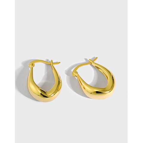 925 Sterling Silver U Shape Hoop Earrings Minimalist Teardrop Geometric High Polish Modern Jewelry For Women