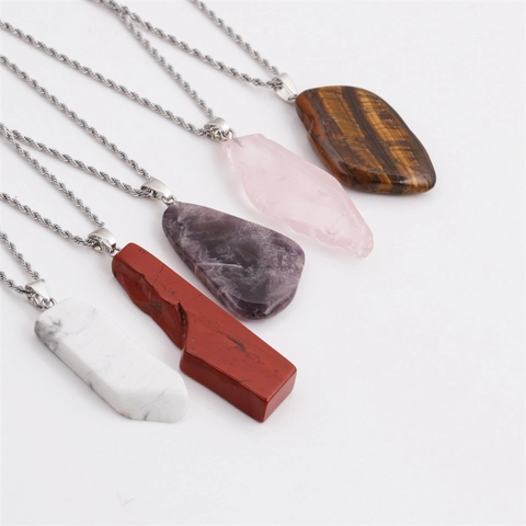 Collana Con Pendente In Pietra Di Cristallo Naturale Geometrico Irregolare Catena A Fune In Acciaio Inossidabile