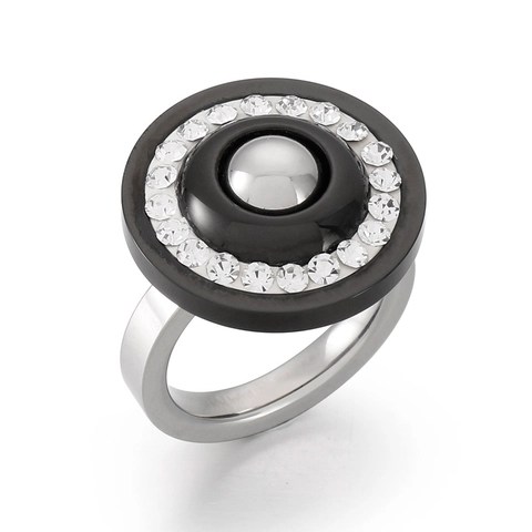 Bague Chic En Acier Inoxydable Pour Femmes Avec Zircon Incrusté Dôme Rond Design De Niche Géométrique Bijoux De Mode Vintage