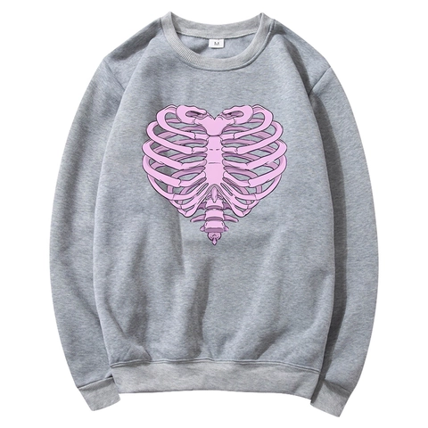 Herren Damen Hoodie Sweatshirt Skelett Rippen Druck Fleece Gefüttert Streetwear Harajuku Casual Pullover Langarm