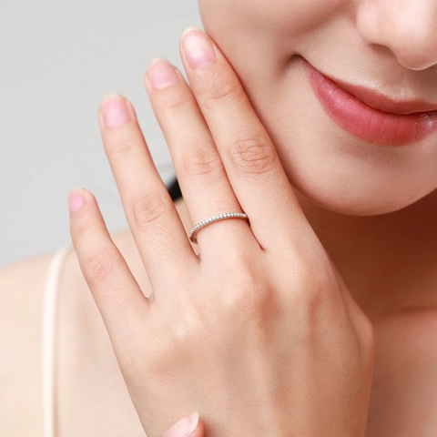 925 Sterling Silver Eternity Ring Minimalist Cubic Zirconia Slim Stackable Band For Women Elegant Jewelry