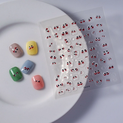 3D Relief Cartoon Eyes Smile Face Nail Stickers Waterproof Jelly Nail Decals DIY Art Decoration For Women