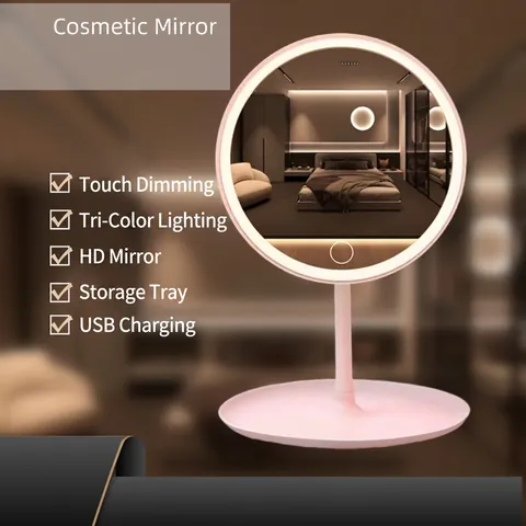 LED Schminkspiegel Mit Ablageschale Wiederaufladbar Desktop Kosmetikspiegel Einstellbare Farbmodi Touch Dimmen Tragbar Für Frauen