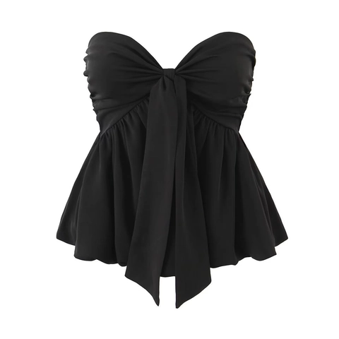 Trägerloses Oberteil Mit Großer Schleife Gesmoktes Oberteil Und Rüschensaum Sexy Schnürung Hinten Bandeau Für Damen
