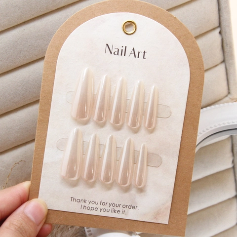 Unghie Finte Artigianali Effetto Specchio Perla Artificialto Cat-Eye Stiletto Lungo Rosa Nude Rimovibili DIY Manicure Donna