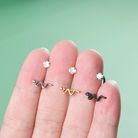 Anneau De Lèvre Serpent Acier Inoxydable Zircon Cubique Fer À Cheval Stud Labret Filetage Interne Punk Bijoux