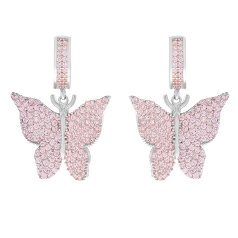 Elegant Copper Butterfly Stud Earrings Micro Inlaid Pink Clear Zirconia Gold White Gold Plated Bowknot Jewelry For Women Party