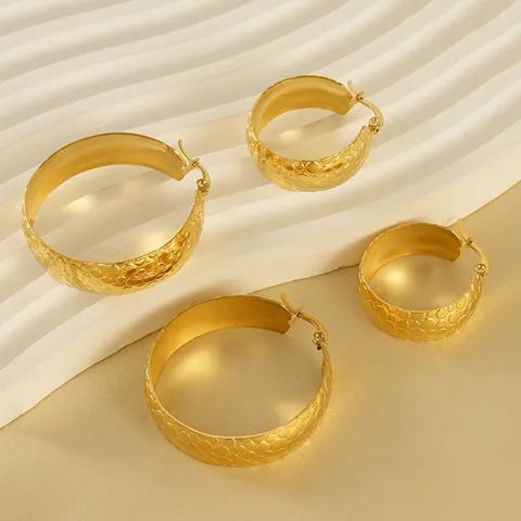 Hammered Hoop Earrings 18K Gold Plated Stainless Steel Chunky Wide Textured Geometric Jewelry For Women Fashion