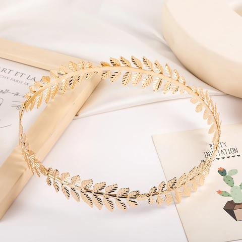 Gold Metal Leaf Crown Headband Laurel Wreath Olive Branch Hair Accessories For Wedding Goddess Costume Party