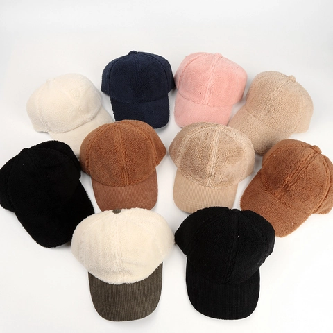 Sherpa Lambswool And Corduroy Splicing Baseball Cap Warm Winter Adjustable Casual Outdoor Hat Women Men
