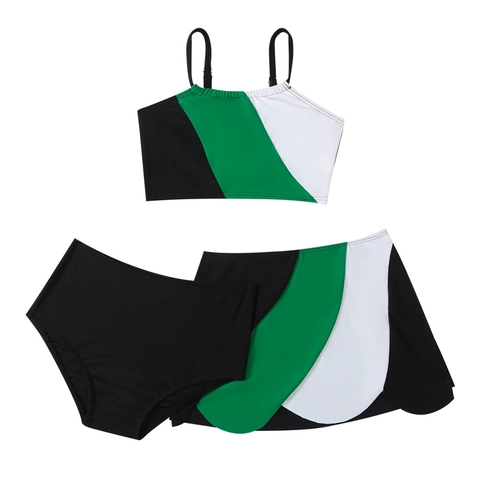 Costume Da Bagno Bambina Top A Canotta E Slip E Gonna Con Bordo A Festone Nylon Color Block Bambini