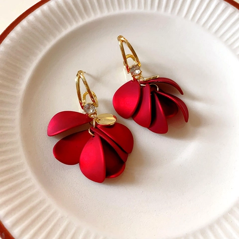 Orecchini Lobo Smalto Rosso Con 925 Sterling Silver Earring Post Lega Strass Velluto Fiore Cuore Geometrico Gioielli Retro Elegante