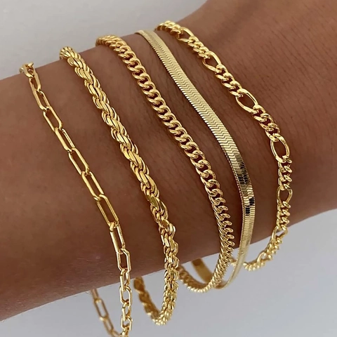 Stainless Steel Gold Plated Bracelets For Women Paperclip Cuban Snake Chain Zircon Link Trendy Fashion Jewelry Accessory