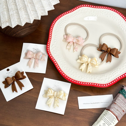 Pinzas Para El Cabello Con Lazo De Acetato Y Gomas Elasticas Patron Marmol Mariposa Para Mujeres Accesorios Elegantes