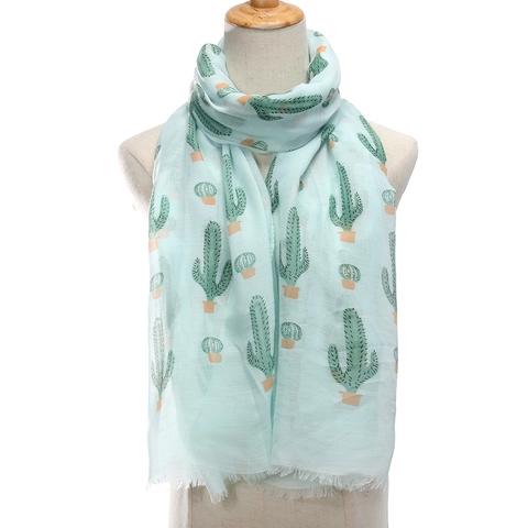 Sciarpa Lunga Da Donna Stampa Cactus Scialle In Garza Di Poliestere Con Nappe Leggero Traspirante Solare Per Spiaggia Viaggio
