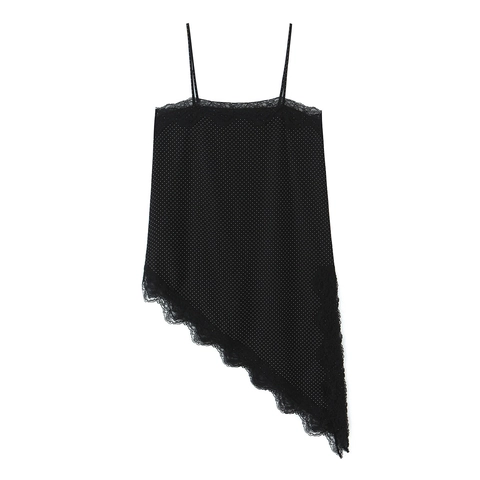 Canotta A Pois Con Bordo In Pizzo Orlo Asimmetrico Spalline Sottili Sexy Vestibilità Aderente Camicia Senza Maniche Per Donna
