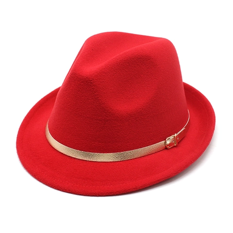 Fedora Hat Woolen Felt Wide Brim Vintage Jazz Elegant Gold Buckle Belt Warm Winter Unisex