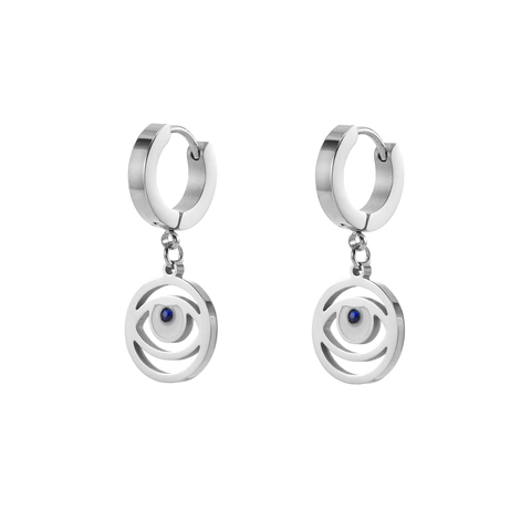 Evil Eye Creolen Edelstahl Blau Edelstein Anhänger Glücksauge Geometrischer Charme Modeschmuck Für Frauen