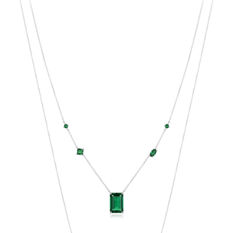 Collar De Plata De Ley 925 Vintage Zirconia Verde Esmeralda Piedras Multiformes Asimétricas Joyas Elegantes Mujeres