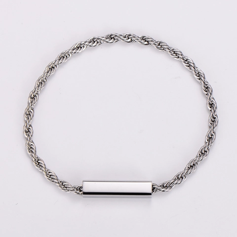 Minimalist Stainless Steel Rope Chain Bracelet With Square Bar And Magnetic Clasp Hip Hop Jewelry For Men And Women