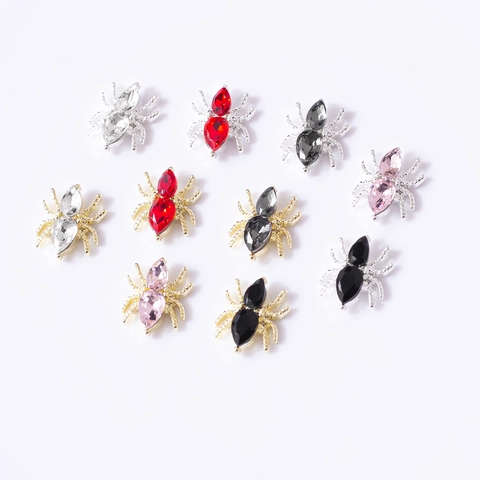 Spider Nail Art Charms 3D Halloween Alloy Rhinestone DIY Manicure Decorations Gothic Shiny Jewelry Accessories