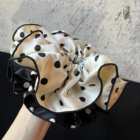 Elegante Elastico in Satin a Pois Bordo a Volant Elastico per Capelli Moda Stile Coreano Accessorio per Capelli Donna