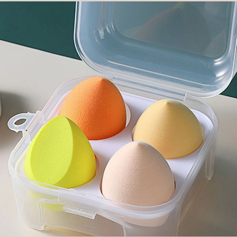 Esponja De Maquillaje Huevo De Belleza Hidrofílico Sin Látex Mezclador De Base Con Contenedor De Almacenamiento De Plástico Transparente
