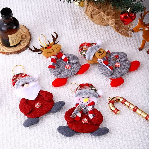 Ciondoli Appesi Albero Di Natale Babbo Natale Pupazzo Di Neve Renna Orso Lino Peluche Decorazione Festiva