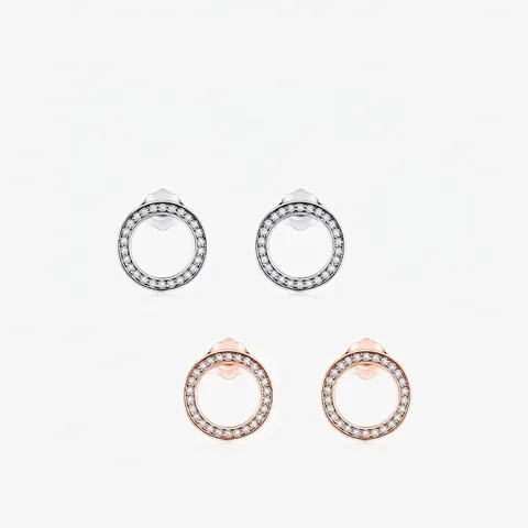 Orecchini A Lobo Tondi A Cerchio Aperto In Argento Sterling 925 Con Zirconia Cubica Micro Pavé Per Donna