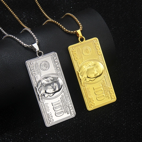 Dollar Bill Pendant Necklace With Stainless Steel Chain And Alloy Banknote Money Charm Hip Hop Jewelry For Men Women