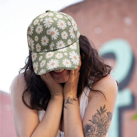Women's Daisy Print And Tie Dye Baseball Cap Cotton Polyester Sun Protection Outdoor Casual Adjustable Curved Brim Hat