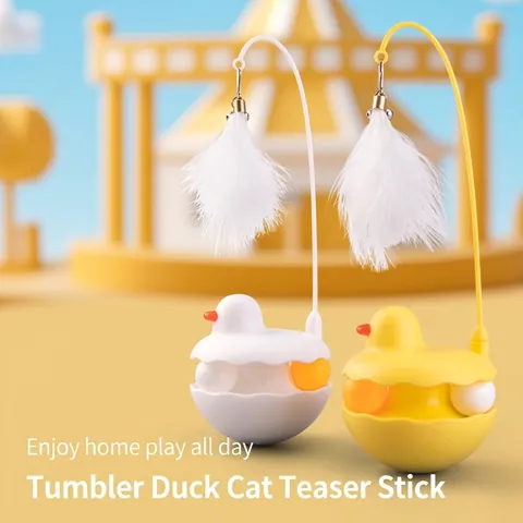 Juguete Para Gatos Tentetieso Interactivo Varita Con Pluma Y Campana Bolas De Seguimiento Forma Patito Plástico ABS