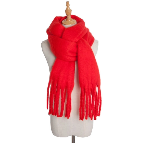 Women's Solid Color Plush Winter Scarf Soft Viscose Polyester Mohair-like Tassel Scarf Warm Thick Long Shawl Wrap