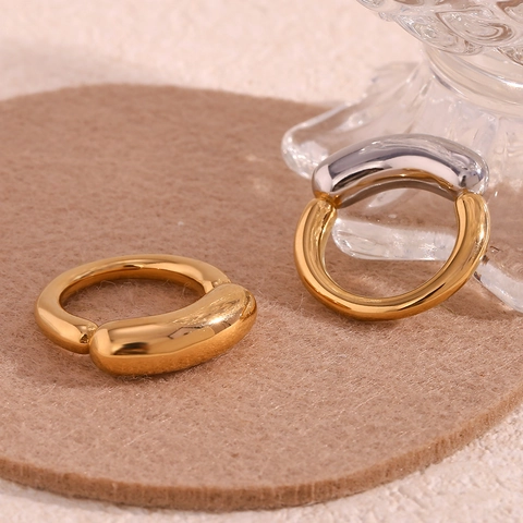 Chunky Geometric Ring 18K Gold Plated 316L Stainless Steel Thick Curved Line Minimalist Modern Bicolor Jewelry Women