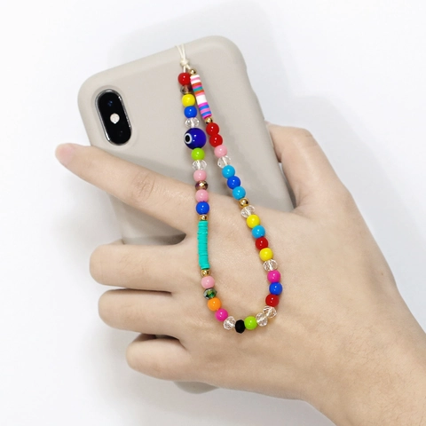 Handgefertigte Bunte Perlen Telefon Lanyard Evil Eye Polymer Ton Harz Perlen Schlüsselanhänger Damen Sommer Boho Zubehör