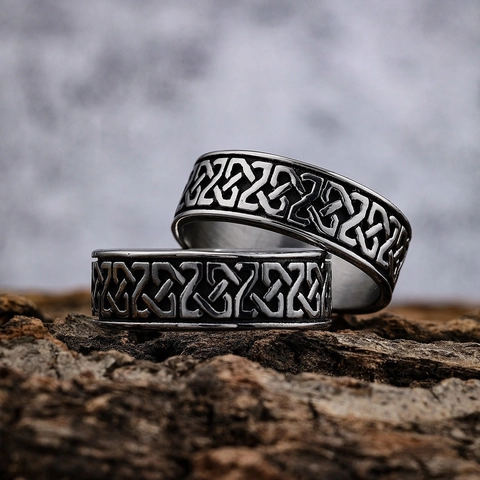 Bague Totem Viking Nœud Celtique En Acier Inoxydable Anneau Punk Rétro Pour Hommes Femmes Bijou De Personnalité
