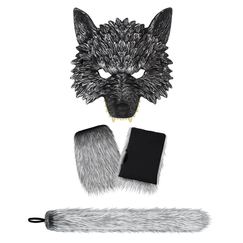 Maschera Da Lupo Mannaro Realistica E Guanti In Pelliccia Sintetica E Coda Per Halloween Cosplay Festa Animale