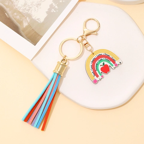 Wooden Keychain Tassel Pendant USA Independence Day Ice Cream Gnome Teacher Appreciation School Theme Key Ring Ornament