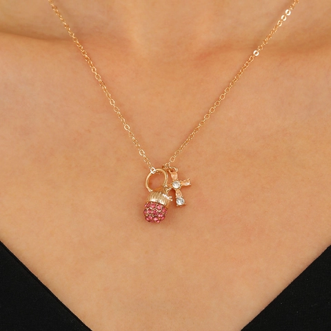 Exquisite Legierung Strass Anhänger Halskette Für Damen Mode Tannenzapfen Kreuz Schmetterling Karotte Kalebasse Schlüsselbeinkette