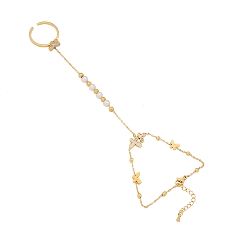 Bracciale Schiava Farfalla Acciaio Inossidabile Perla Artificial Sintetica Anello Mano Catena Gioielli Moda Donna