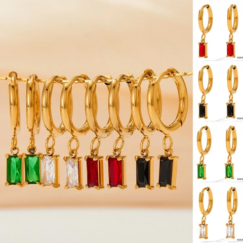 Orecchini A Cerchio In Acciaio Inossidabile Con Pendente In Zircone Rettangolare Gioielli Retro Per Donna