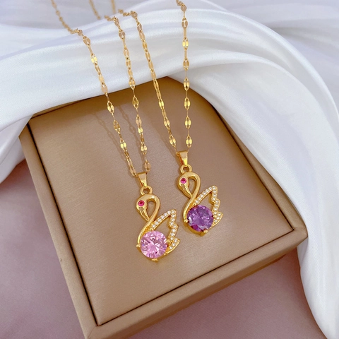 Swan Pendant Necklace Stainless Steel Copper With Micro Paved Cubic Zirconia Elegant Fashion Delicate Jewelry For Women