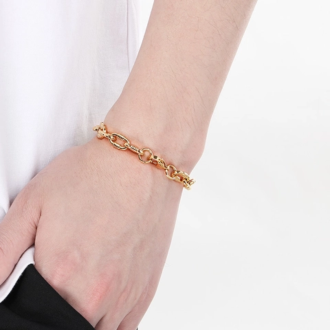 Bracciale A Catena In Acciaio Inossidabile Maglia O Con Texture Stile Hip Hop Punk Gioielli Per Uomo Donna Chiusura A Moschettone
