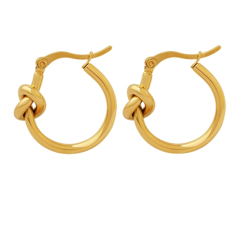 Orecchini A Cerchio Con Nodo Acciaio Al Titanio Placcato Oro 18K Stile Minimalista Geometrico Gioielli Per Donna