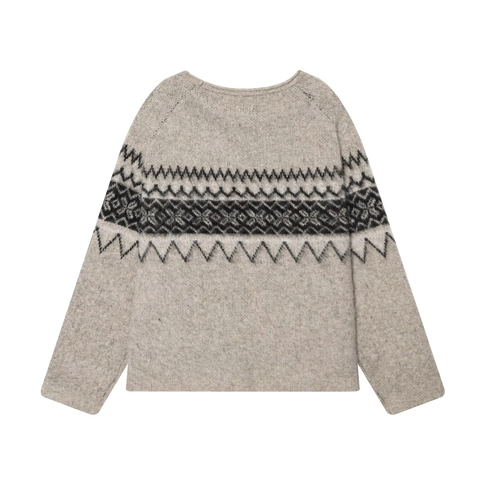 Damen Retro Fair Isle Strickpullover Rundhalsausschnitt Langarm Pullover Geometrischer Jacquard Acryl Polyester
