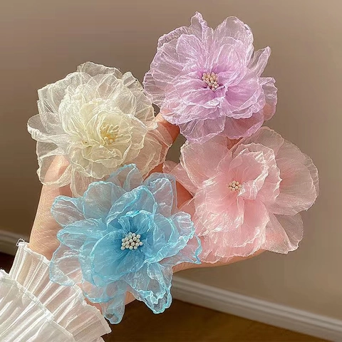 Pince À Cheveux Fleur En Organza Barrette Florale Douce En Maille Avec Künstliche Perle Fantaisie Élégante Pour Femmes Filles Vacances