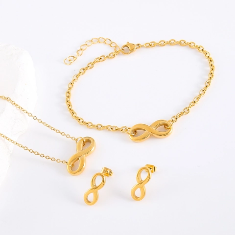 Gioielli Con Collana Bracciale E Orecchini Simbolo Infinito Per Donna In Acciaio Inossidabile Placcato Oro 18K Minimalista