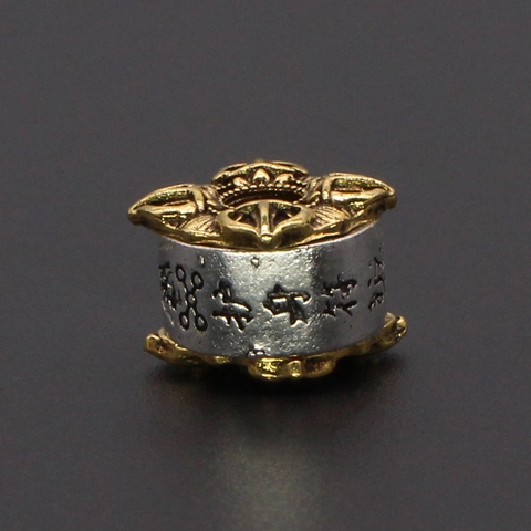 Cuentas Espaciadoras Tibetanas Étnicas Retro Tubo Cilíndrico De Metal De Aleación Patrón Religioso Vintage Tono Oro Plata
